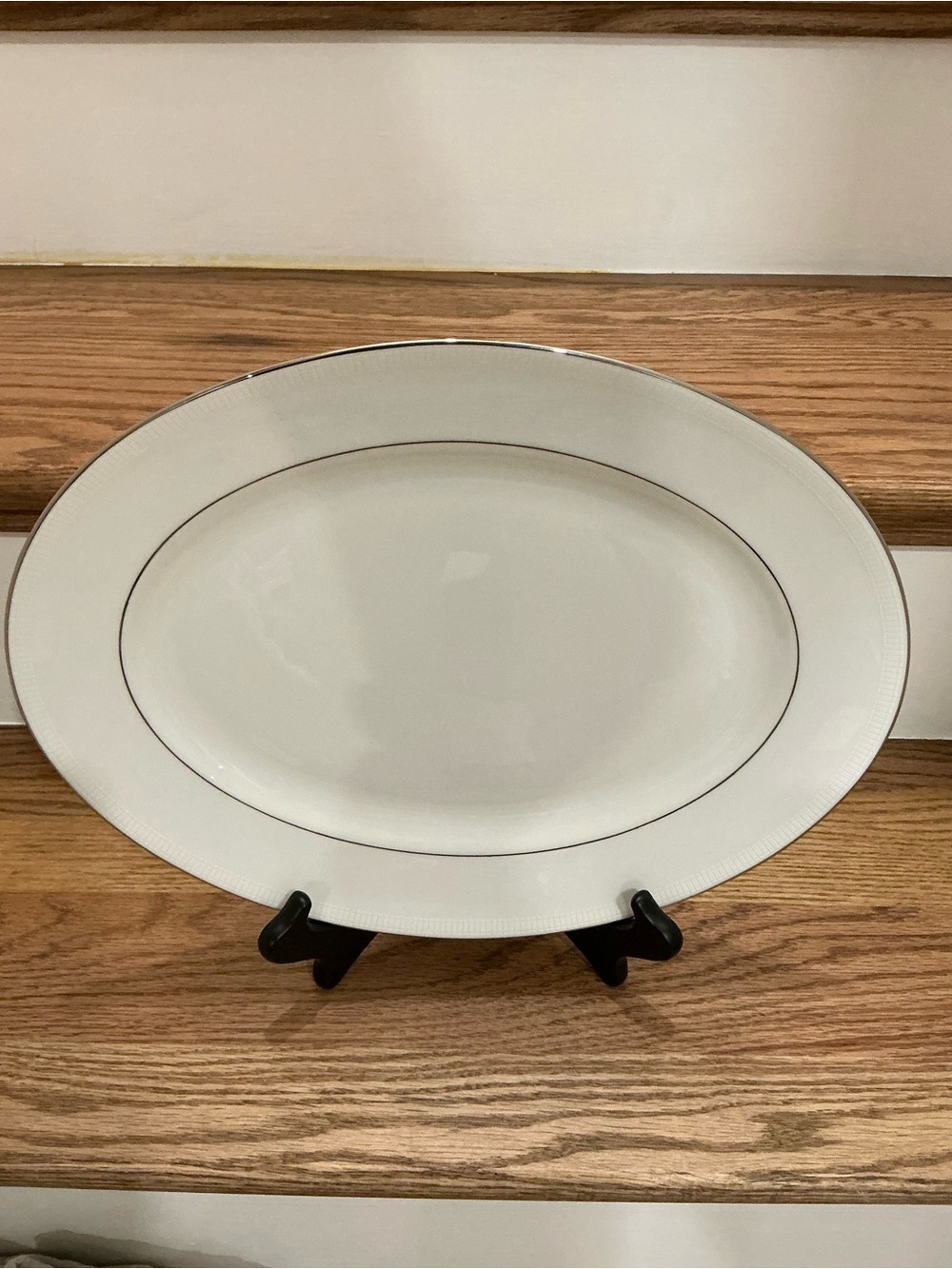 Lenox Tribeca White with Silver Trim Oval Serving Platter - New!
